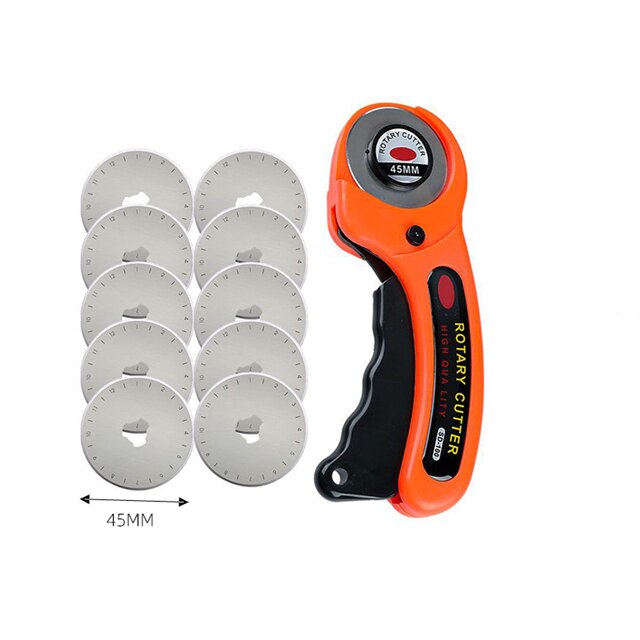 Leather craft 45mm Rotary Cutter Leather Cutting Tool Leather Craft Fabric Circular Blade Knife DIY Patchwork Sewing Quilting: Cutter with 10 blade