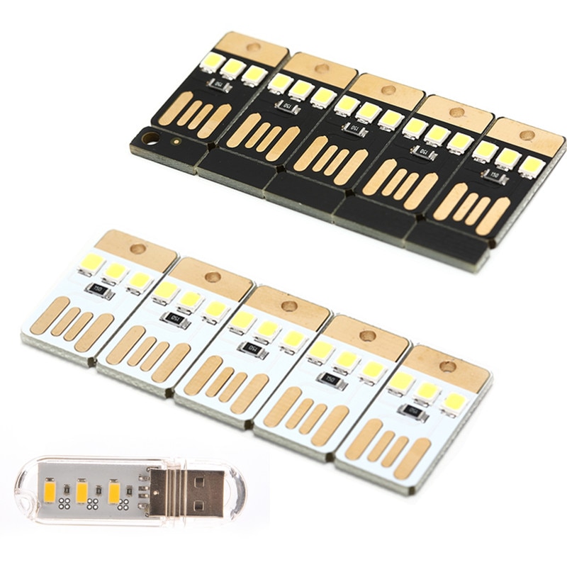 Mini llavero de luz LED de 0,2 W con tarjeta de bolsillo y USB, luz de noche, bombilla LED, para portátil, PC, Powerbank, 1/5 uds.