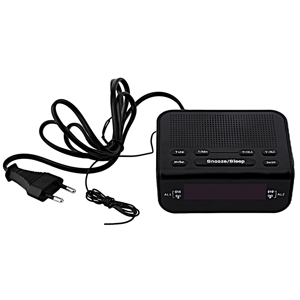 Compact Digital Dual LED display Alarm Clock Port LCD Display Backlight With FM Radio Sleep Timer Black