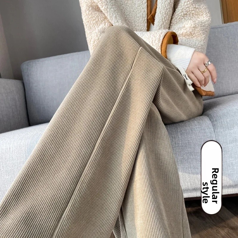 Pantalones de pierna ancha de lana gruesa para mujer, pantalones de algodón de corte recto, pantalones largos cálidos y cómodos a la para otoño e invierno: 3XS / BLANCO