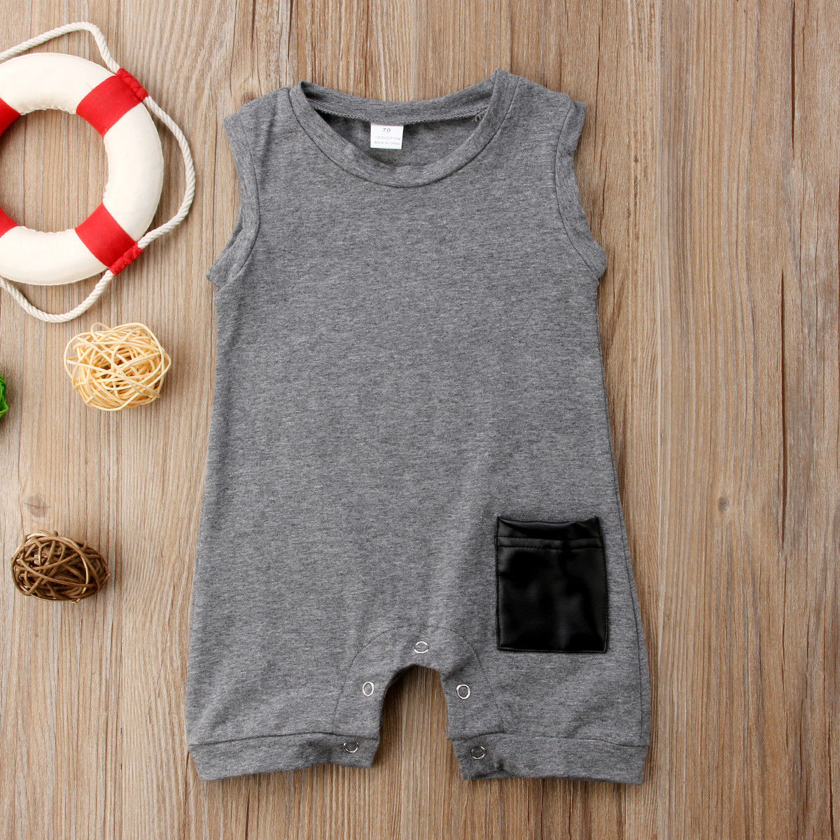 Brand Cute Toddler Baby Boys Girl Cotton Romper Sleeveless Jumpsuit Pocket Patchwork Outfits Kids Clothes Sunsuit Sets