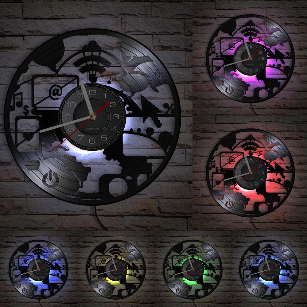 tipo strano chic esso computer Moderno Orologio Da Parete Ufficio Decorazione di Arte Ingegneri Vintage ▾ vinile disco Orologio Da Parete Del computer tipo strano nerd Regali: con led