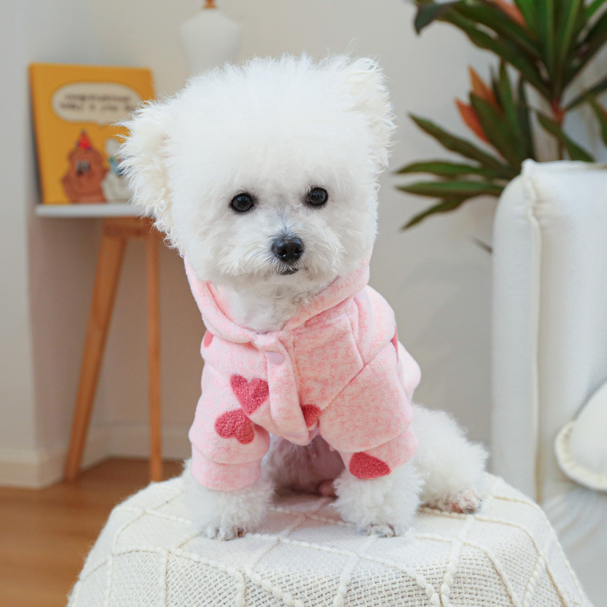 Pet Pink Love Hooded Sweatshirt Little Cat Base Coat Autumn Winter Love Hoodie Jacket Dog Clothes for Small Dogs Puppy Clothes