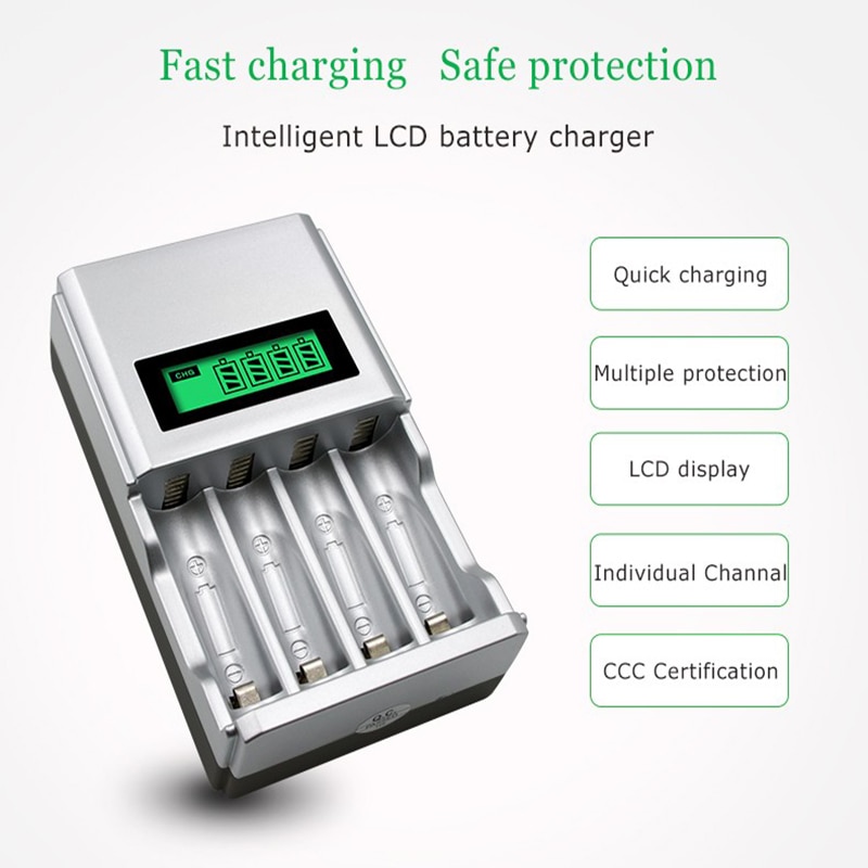 4 Slots LCD Display Smart Intelligent Battery Charger for AA / AAA NiCd NiMh Rechargeable Batteries EU Plug#8175
