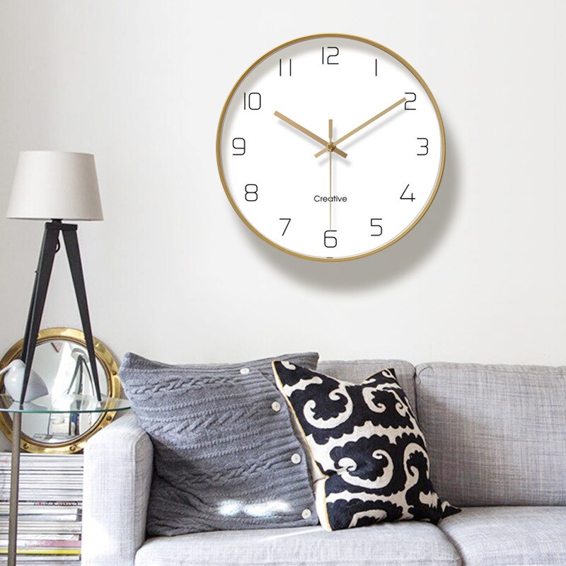 Reloj de pared de de oro de arte Simple reloj silencioso de estudio casero moderno reloj de cuarzo decorativo de