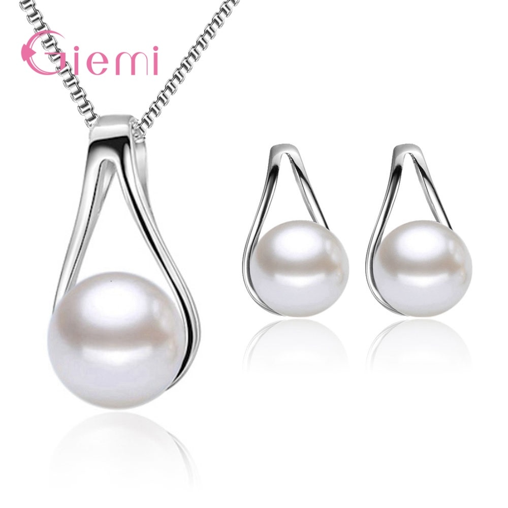 925 Sterling Zilveren Hanger Ketting Oorringen Sieraden Set Voor Vrouwen Partij Trendy Stijl Parels