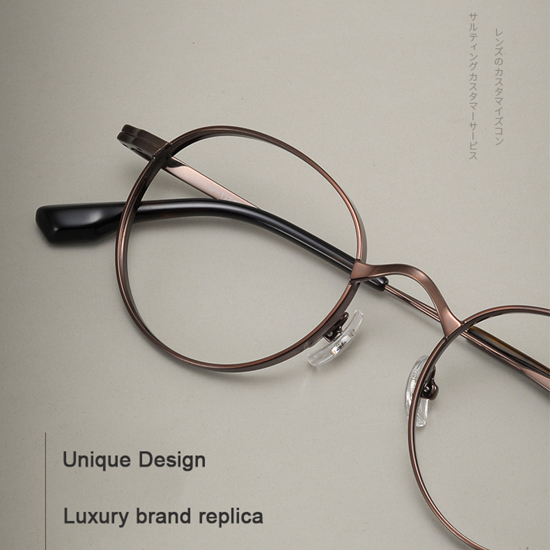 Små runde titanbriller merkevare ovale briller vintage justerbar nesepute utvidede innfatninger