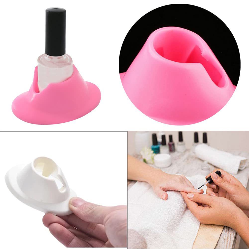 5 st mjuka gummihållare för nagellacksflaskor, spillfria nagellacksflaskor, rosa/vita manikyrverktyg, nageltillbehör