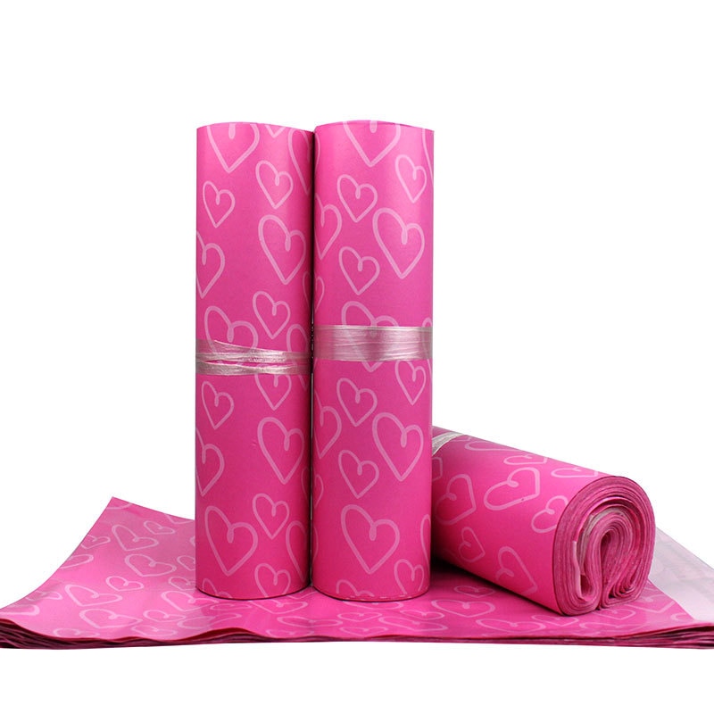(10 stuks/partij) 28x42 cm Roze Hart Verpakking Zak Kleding Waterdicht Verdikking Express Koerier Zak
