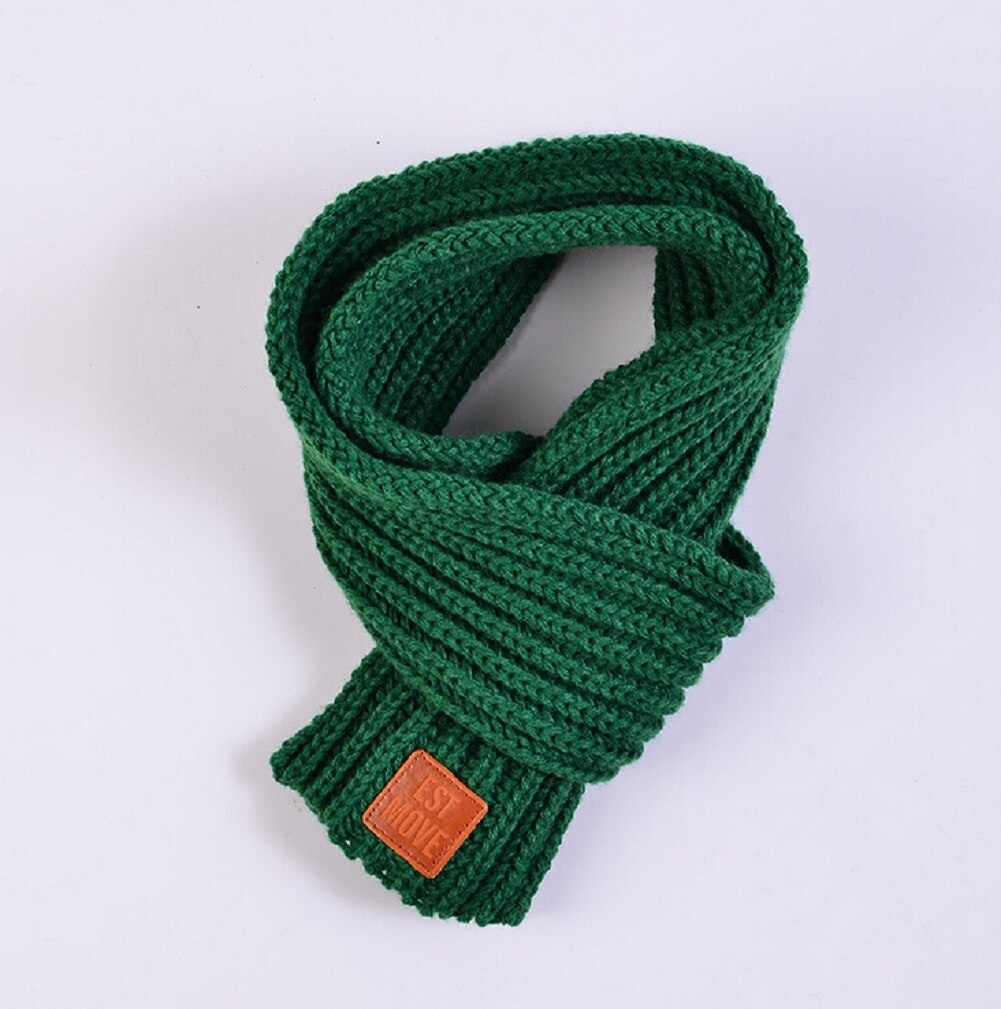 Lovely Boy Girl Kids Knitted Scarf Autumn Winter Warm Solid Scarf Children Girl Boy Knitting Wool Scarf Xmas: Green