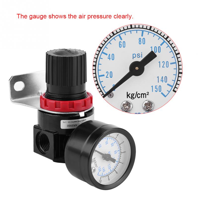 G1/4 Pneumatic Regulator Adjustable Air Pressure Compressor Control Valve Gauge with Bracket
