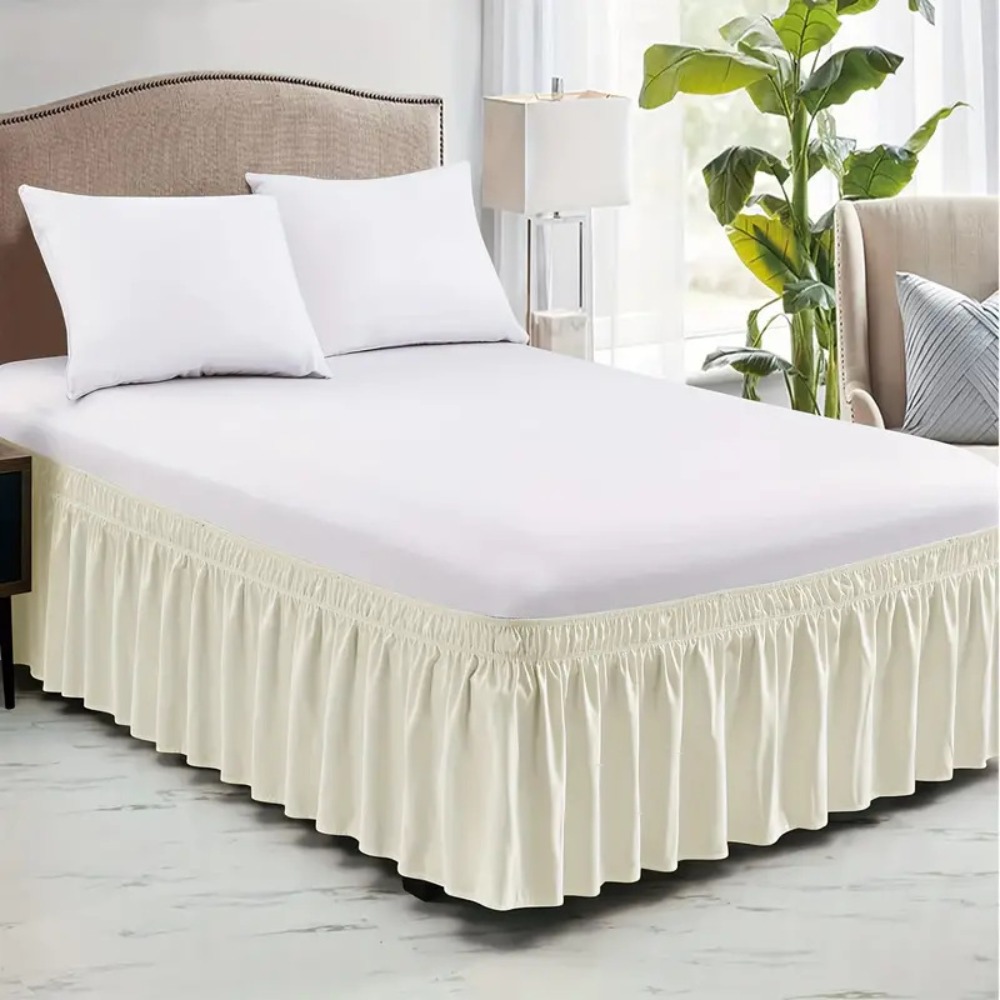 Household Wrap Around Style Bed Skirt Ruffles Solid Color Bed Dust Cover Elastic Fade Resistant Bed Protector Bedroom