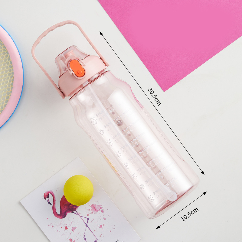 2L Waterbottle Water Fles Sport Fles Voor Camping Wandelen Toerisme Water Drinken Fles Met Tijd Marker: Roze