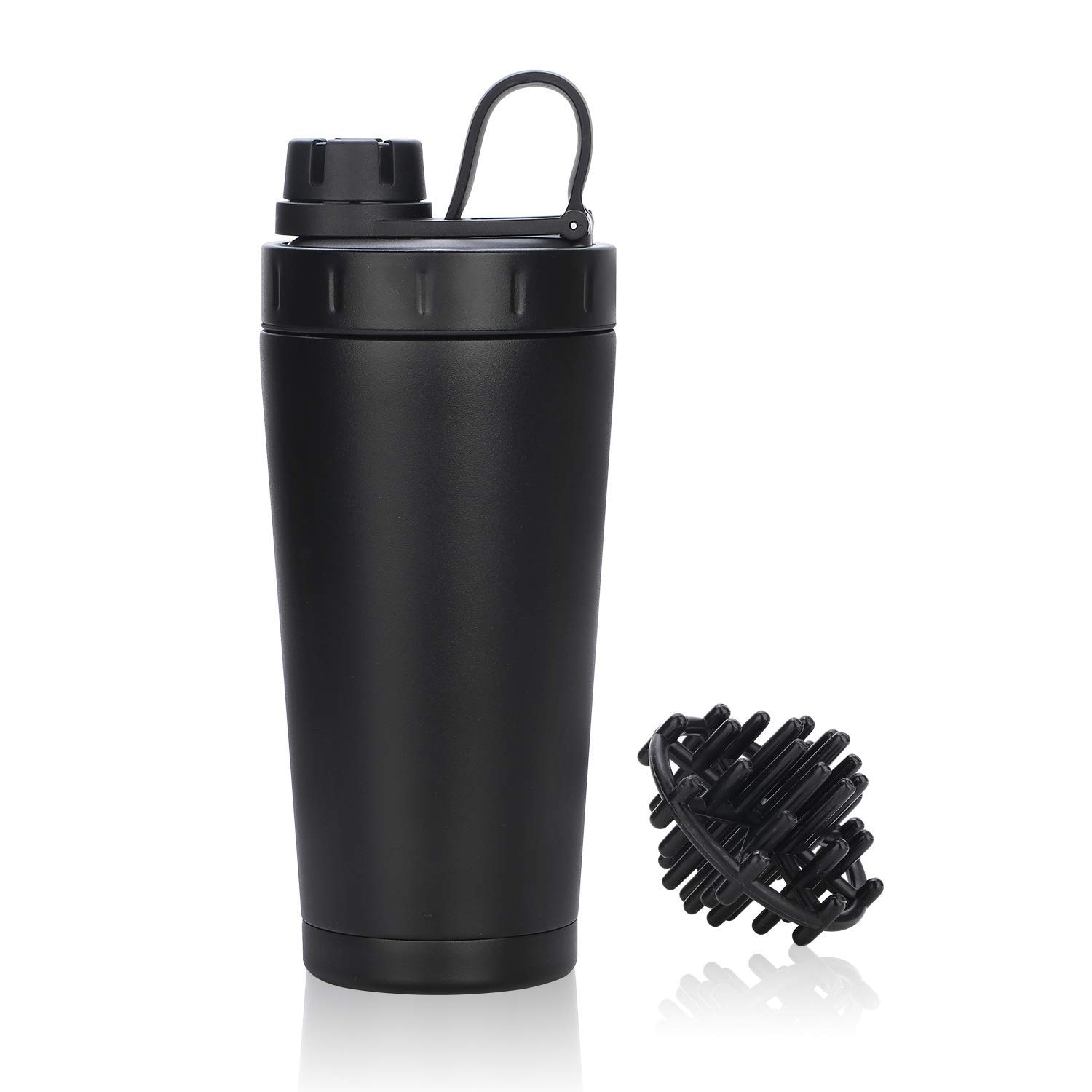 20oz Double paroi protéine Shaker bouteille en acier inoxydable tasse d'eau vide isolé bouteille large bouche étanche Sport Drinkware: Black