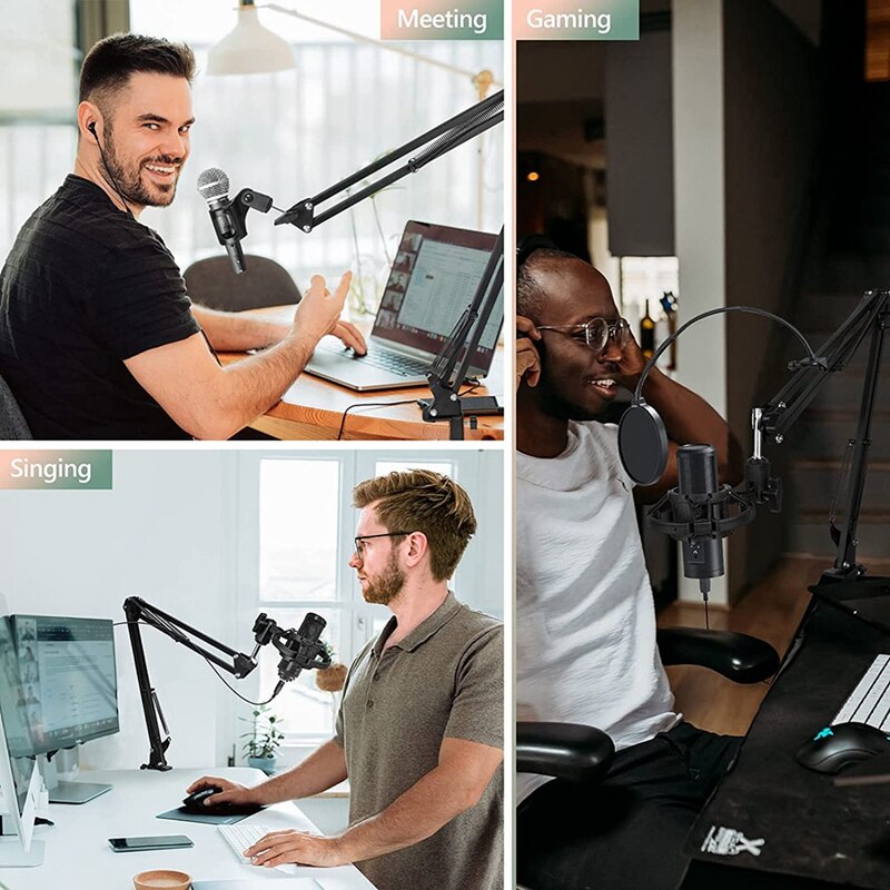 Microphone Stand,Hanging Mic Stand With Phone Clip For Blue Snowman,Snowball,With 1/4 Ball Head,For Camera,Mic,Etc