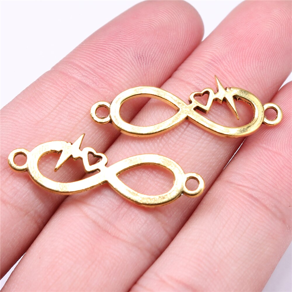 Sejuani Jewelri Charm 10 Stuks 32X11Mm Infinity Symbool Hart Hartslag Connector Charms: Antique Gold Plated