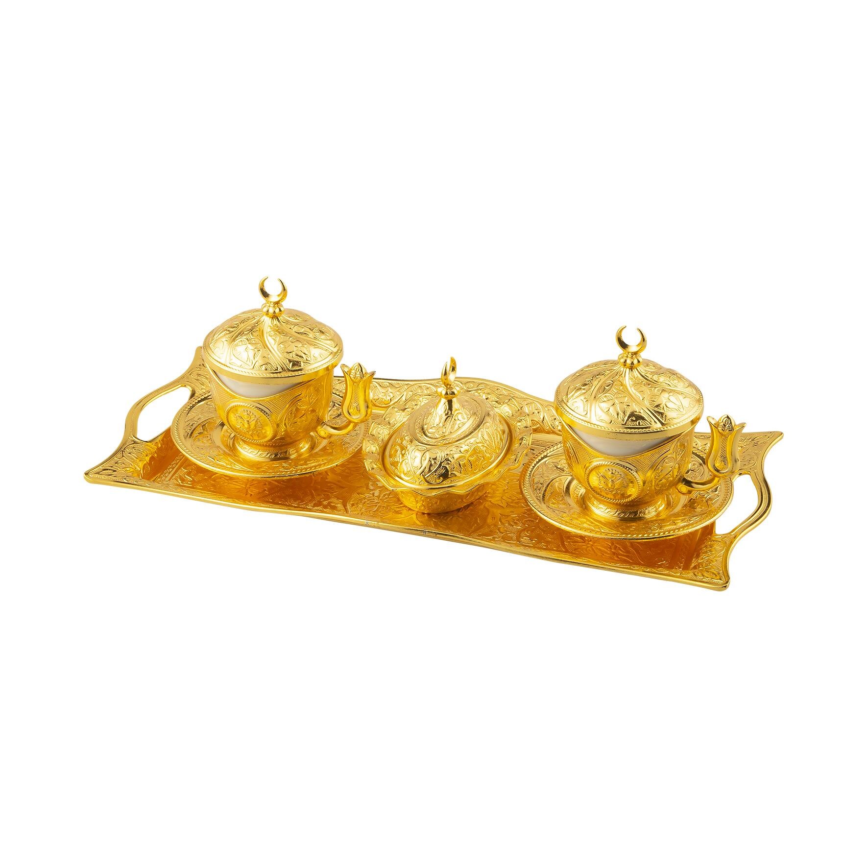 Authentic Turkish Coffee Set Set in Espresso Ottoman Patterned Coffeeware Arabic Coffee Cup Set Tea Cup Set: Golden Coffee Set