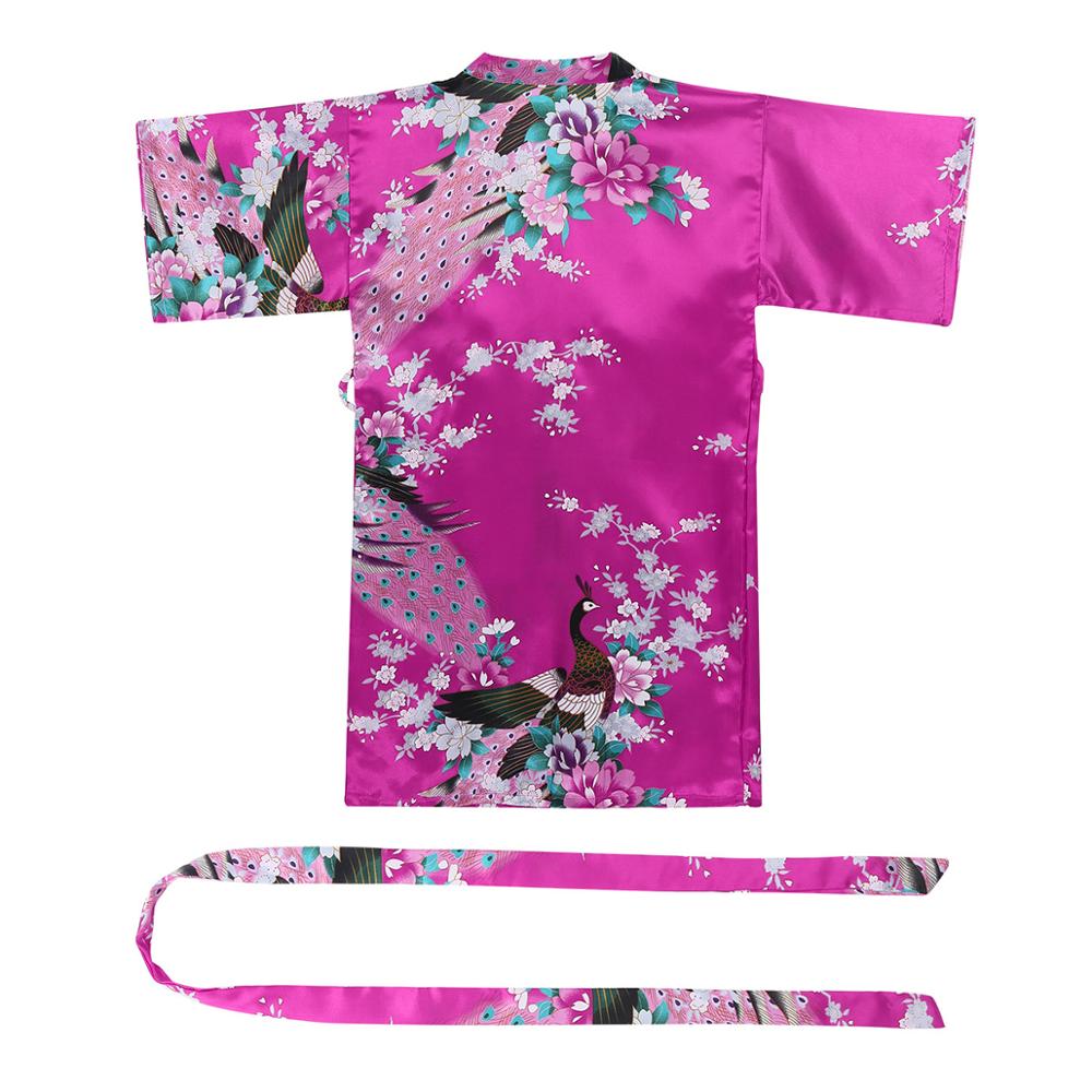 Blomma&påfågel kimono badrock barn flickor siden satin mjuk sovkläder sexig mini brud brudtärna bröllopsrock morgonrock