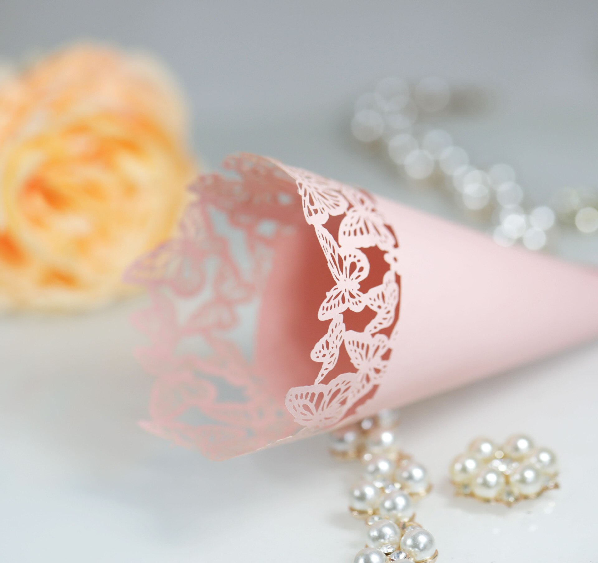 Conos de confeti para boda, 50 piezas, Papel Kraft Vintage, pétalos, soporte de flores, decoraciones nupciales para: E-50pcs pink