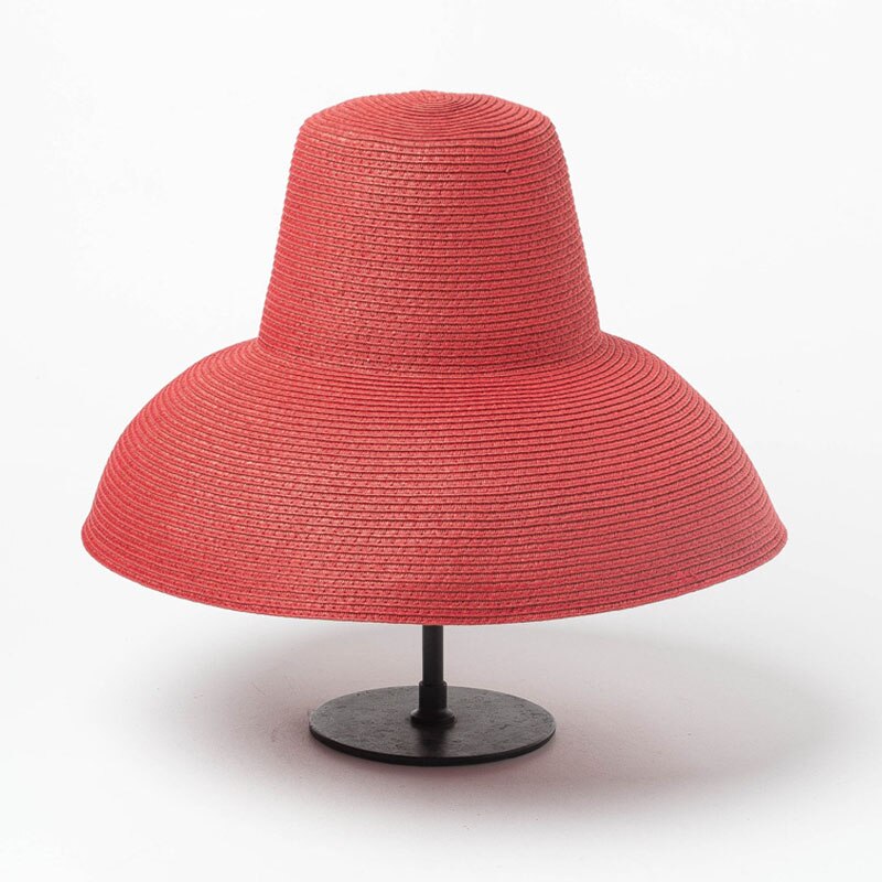 Kvinnor floppy lampa solhatt röd svart beige bred kant solskydd sommar strandhatt hög topp vikbar stråhatt anti-uv resehatt: Röd