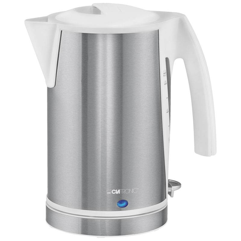 Clatronic WKS 3288 elektrische wasserkocher, 1,7L, verdeckte widerstand, edelstahl., kabellos, Auto Energie aus 2200W Weiß