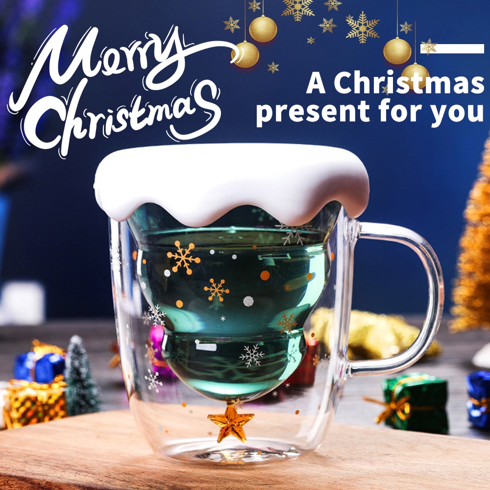 Jul krus glass juletre stjerne kopp høy temperatur dobbelt vann kopp fest jul sammenleggbart reisekrus