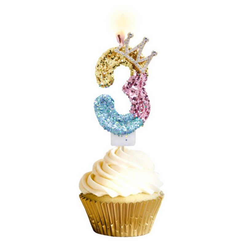 Blue Shell Glitter Crown Number Birthday Candles Cake Toppers Birthday Wedding Digital Cakes Dessert Decor Birthday Decoration: Style 2-3
