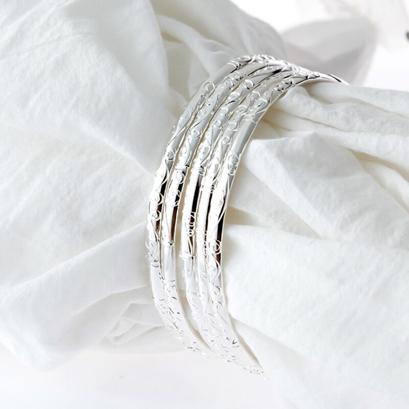 5 teile/satz Silber Farbe Carving Blume Muster Kreis Einfache Armband Armreif Sets Für Frauen Zubehör