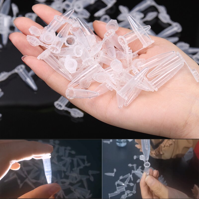 Micro tube à essai 0.2-1.5 ml, 50 tubes à essai, récipient en plastique transparent, accessoires de test scientifique de laboratoire