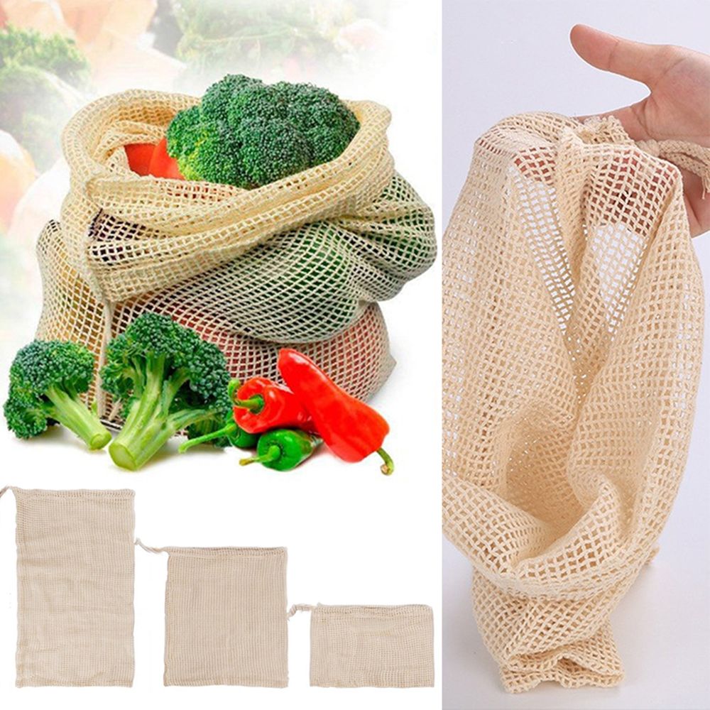 1PC Vegetable Bags Ecology Reusable Produce Bags Cotton Mesh Bags With Drawstring Home Kitchen Fruit And Vegetable Storage