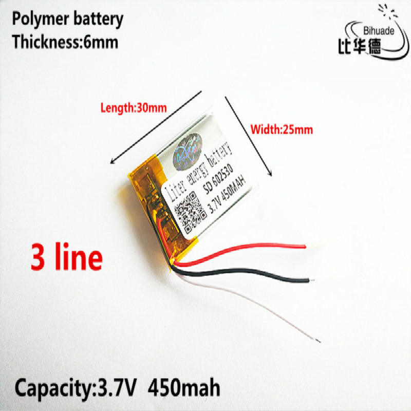 3 lijn Goede Qulity 3.7 V, 450 mAH, 602530 lithium Polymeer ion/Li-Ion batterij voor SPEELGOED, POWER BANK, GPS, mp3, mp4