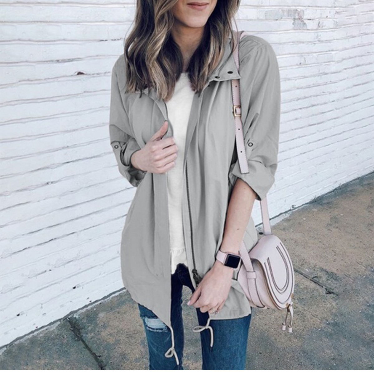 Spring Autumn Rain Coats and Jackets Women Sportswear Solid Hooded Windproof Loose Outdoor Jacket Windbreaker Female: Gray / XXL