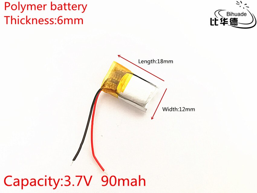 10pcs/lot 3.7V 90mAh 601218 Lithium Polymer Li-Po li ion Rechargeable Battery cells For Mp3 MP4 MP5 GPS PSP mobile bluetooth