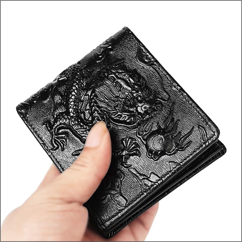 Chinese Dragon Wallet Vintage Genuine Leather Men's Short Wallets Unique Tiger Crocodile Flower Pattern Folding RFID Card Holder