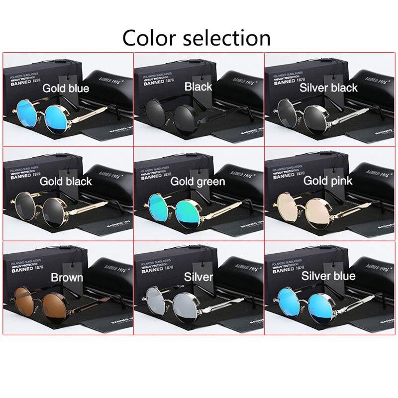 Retro rund metal hd polariserede punk steampunk solbriller til kvinder mænd,vintage solbriller oculos de sol feminino masculino
