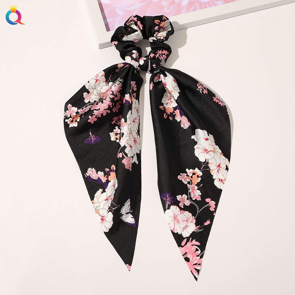 Floral Print Scrunchies Chiffon Bow Elastic Hair Bands Women Hair Ties Rubber Bands Ponytail Scarf Hair Accessories