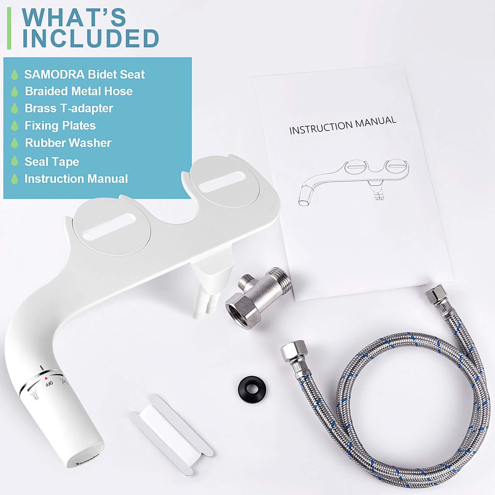 SAMODRA-accesorio de bidé para asiento de inodoro, pulverizador de culo no eléctrico, ultrafino, doble boquilla, ajustable, a presión de agua