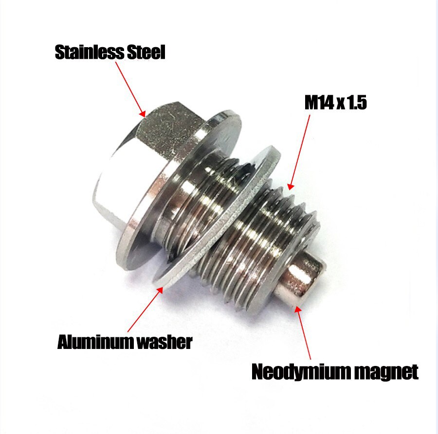 Stainless Steel Neodymium Magnetic Oil Drain Plug M14 x 1.5mm w/ Aluminum Washer