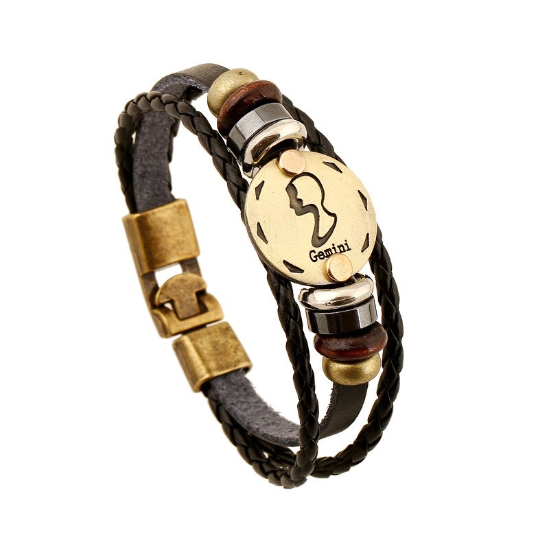 Punk Zodiac Serie Tekenen Armband 12 Sterrenbeelden Charm Mannen Armbanden Virgo Vissen Hanger Vrouwen: Gemini