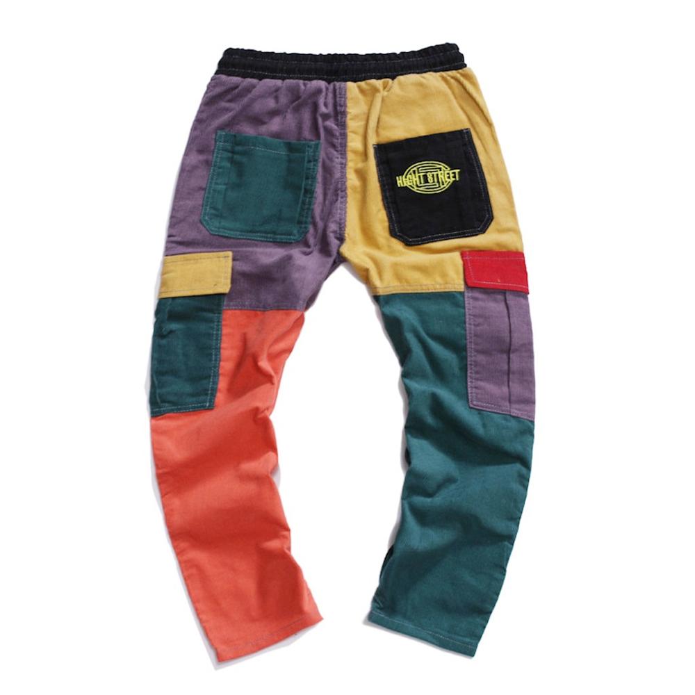 Menn corduroy patchwork cargo bukser menn streetwear harembukser joggebukser harajuku joggebukse hip hop bukser pantalones hombre