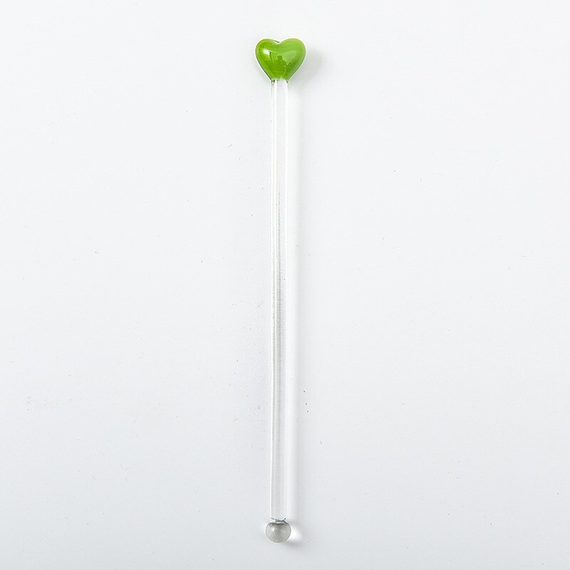 Cocktail Mixed-drink Stirring Stick Love Painted Glass Stirring Stick Cute Long Handle Juice Coffee Extension Spoon: green