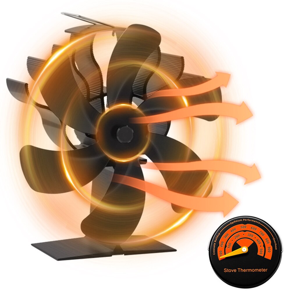 Ventilatore per stufa a 6 pale alimentato a caldo camino nero Log bruciatore a legna Eco Friendly silenzioso ventilatore per camino domestico distribuzione efficiente del calore