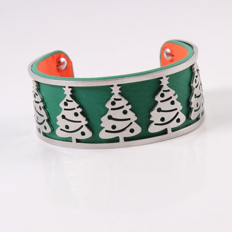 Árvore da vida pulseira de aço inoxidável ajustável georgette bangles intercambiáveis pulseira de couro para presente de jóias femininas: green tree