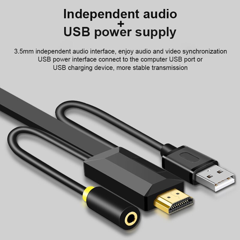 VGA zu HDMI Kabel Konverter Kabel 1M 1080P HD Stecker auf Stecker AUX VGA HDMI Konverter Kabel für Laptop PC HDTV Monitor VGA vers HDMI