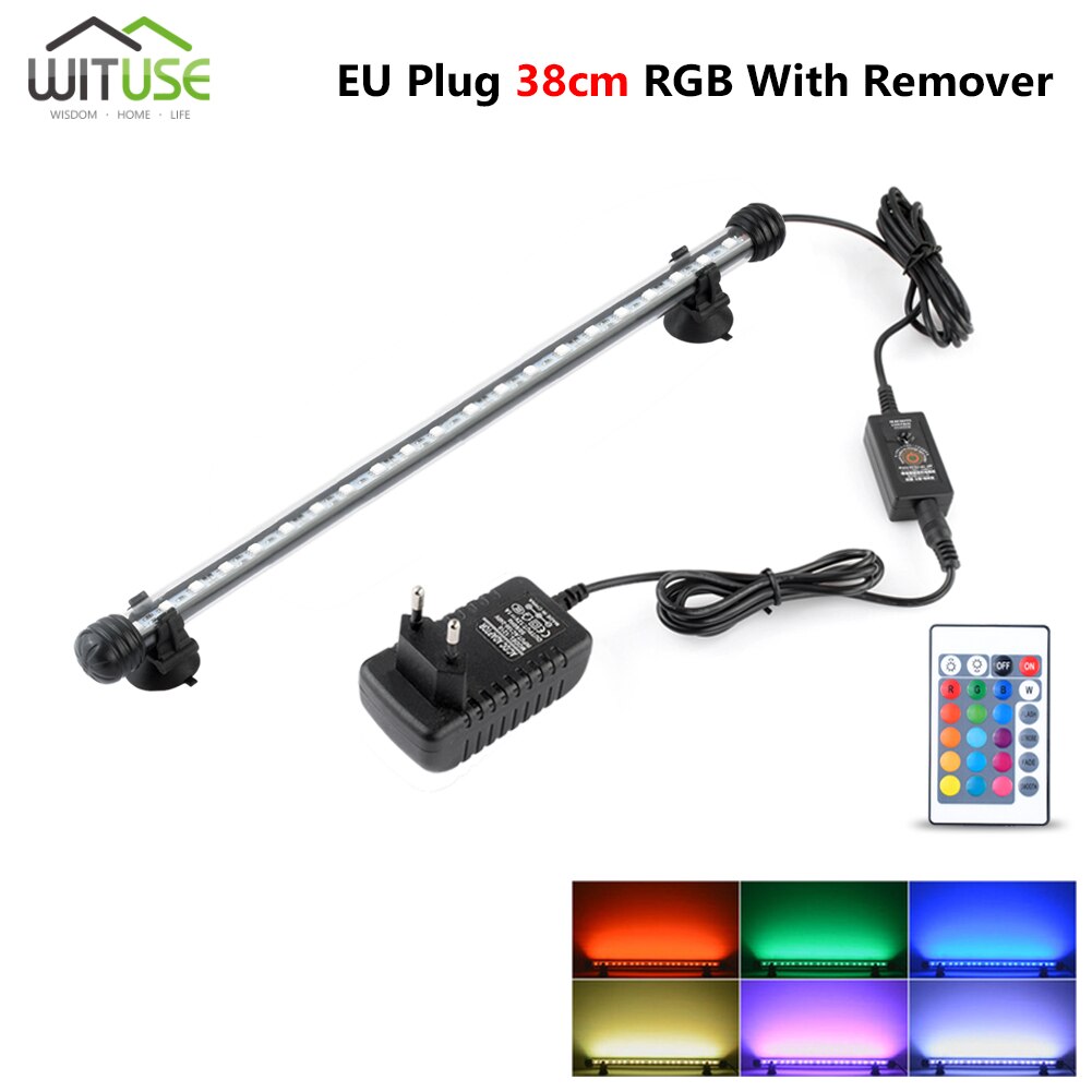 19cm 28cm 38cm 48cm 5050 rgb led aquariumverlichting aquarium onderwaterverlichting aquatische luchtbel zuurstoflamp eu ons uk stekker: 38cm met afstandsbediening eu