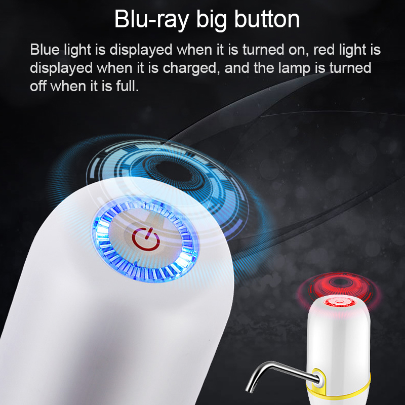 Bärbar touch-tone trådlös uppladdningsbar elektrisk dispenser vattenpump med usb-kabel / blått ljus  / 304 rostfritt stålrör