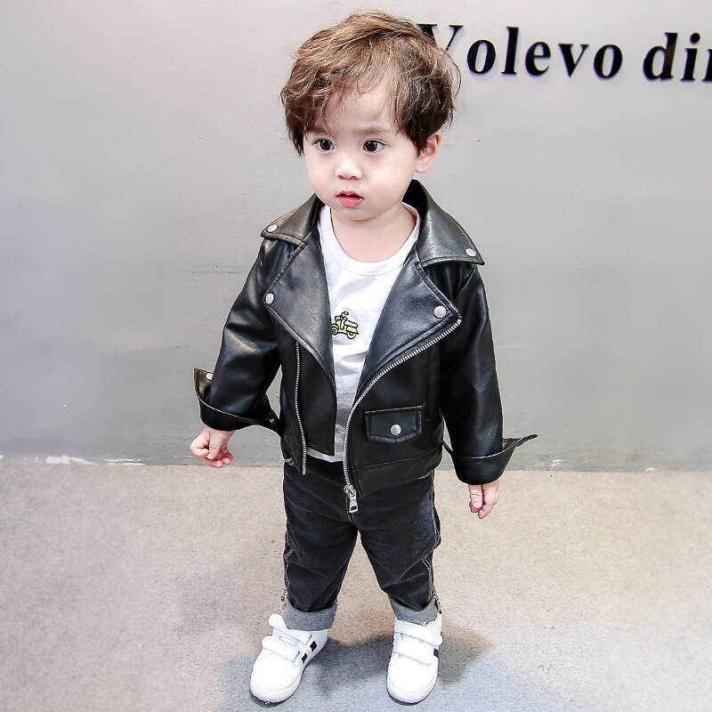 Chaquetas de cuero para niños, a la Chaqueta corta, abrigos de cuero PU para niños pequeños, novedad de otoño,