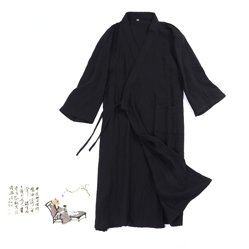 Robe de nuit longue en coton pour homme, Kimono, pyjama, une autre couche