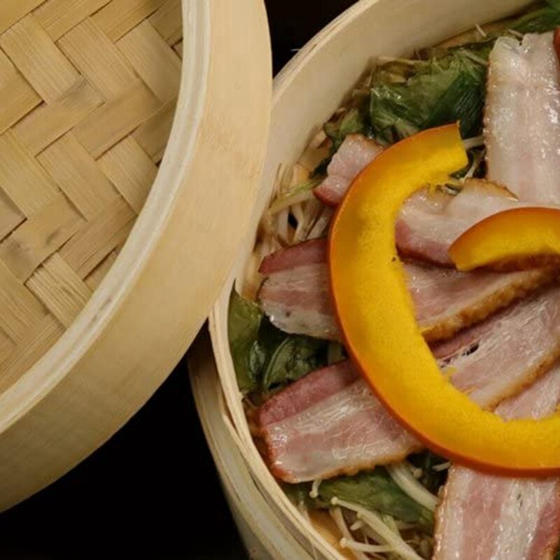 impostato da 3 pezzi-cestello per cottura a vapore in bambù con portavasi in silicone, tappetini resistenti al calore