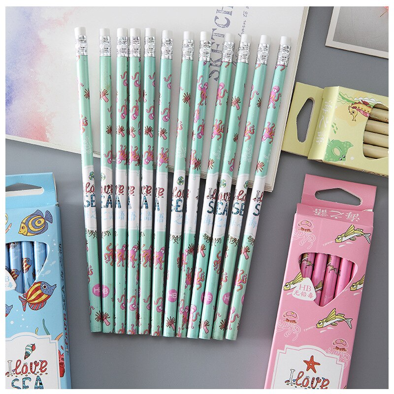 12 pcs/set exam pencil Student pencils cute cartoon animals Writing drawing pencil set Stationery